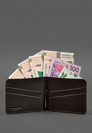 Кожаное портмоне 4.4 (с зажимом) темно-коричневое краст - фото 4