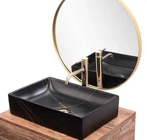 Умивальник Rea Inga накладний black marble mat REA-U8006, Чорний матовий - фото 3