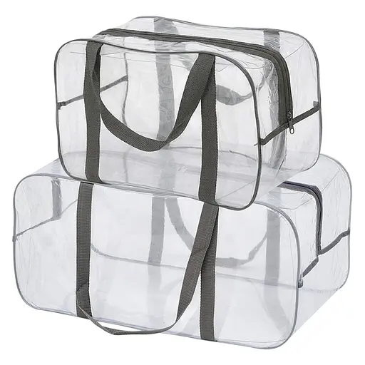 Набор прозрачных сумок в роддом: размер М 40х25х20 см + размер L 50х25х30 см (серые) - фото 1