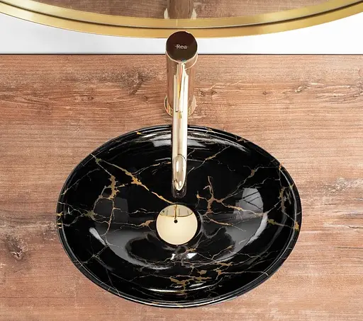 Умивальник Rea Sofia mini black marble shiny накладний REA-U6963, Чорний матовий - фото 4