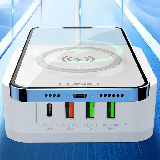 Бездротовий зарядний пристрій Ldnio AW004 3 USB/ Type-C QC PD 32W білий - фото 2