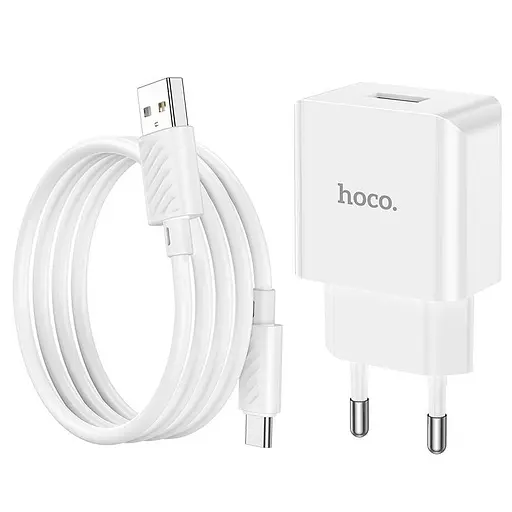 Блок питания сетевой Hoco C106A Leisure + Type-C single port charger 1USB 10.5W белый - фото 6