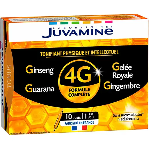 Натуральная добавка Juvamine 4G Тонус женьшень + маточное молочко + гуарана + имбирь 10 x 10 мл