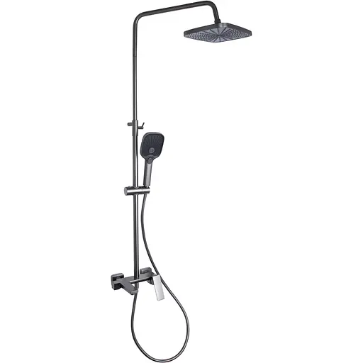 Душевая система универсальная Qtap Gemini на три потребителя (с изливом) QTGEM111GMB45688 Gunmetal Black PVD, Шлифованный черный хром - фото 1