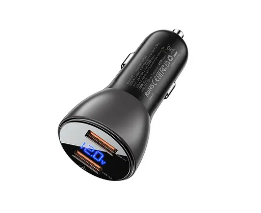 Автомобильное зарядное устройство для Acefast B7 2 USB QC PD 45 W с дисплеем черный - фото 1