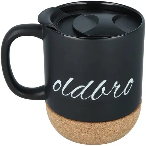 Керамічний кавовий кухоль OldBro BlackWhite 400 мл з корковим дном і кришкою - фото 1