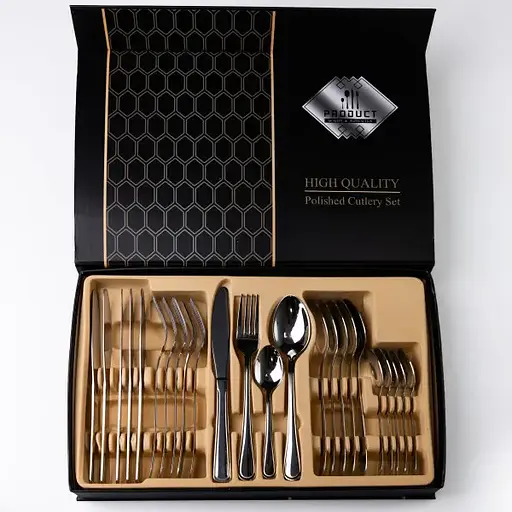 Набор столовых приборов Yiwu из нержавеющей стали на 6 персон 24 предмета столовая ложка вилка чем серебристый подарочная упаковка HP-16978-25 - фото 3