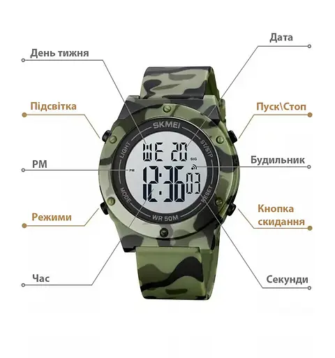 Чоловічий спортивний годинник Skmei 1772 Камуфляж - фото 5