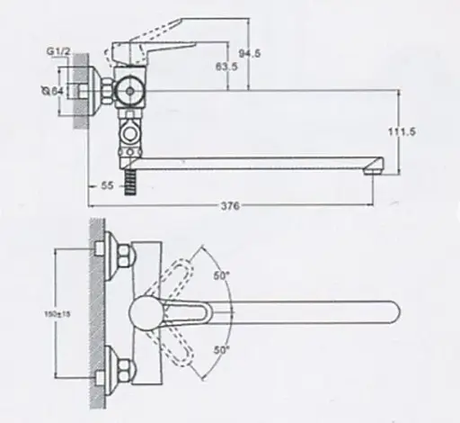 Смеситель для ванны Udis PUD6-A045 однорычажный с душевым набором Хром 30412 - фото 2