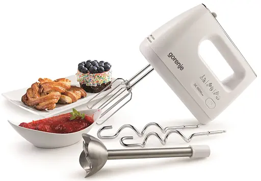 Міксер ручний Gorenje 550Вт насадки-4 вінчика + блендер турборежим білий - фото 2