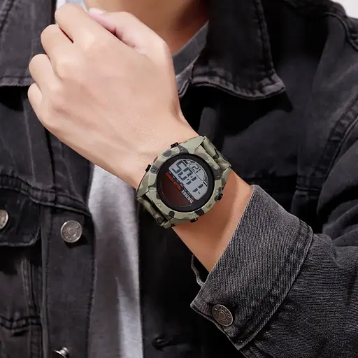 Чоловічий спортивний наручний годинник Skmei 1592 Solar із сонячною батареєю (Зелений камуфляж) - фото 5