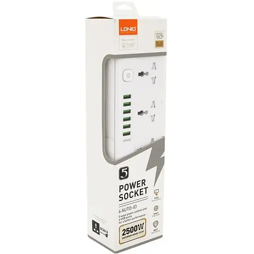 Сетевой фильтр LDNIO SС5614, 5 Розеток + 6 USB, 2 м, сечение 3х0.75 мм, White, Box - фото 3