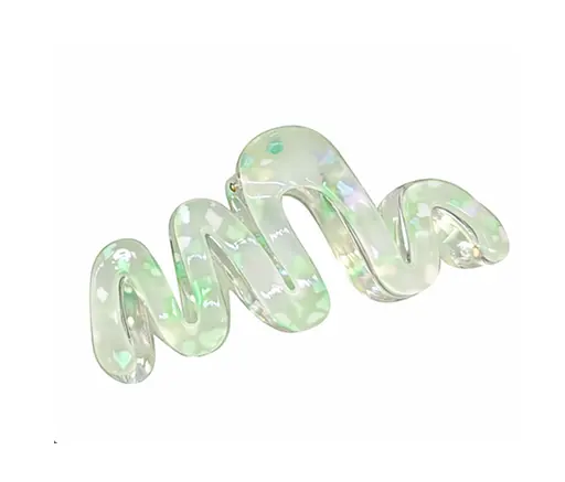 Заколка-крабик для волос волнистая 11 см с мелкими блестящими стразами, металлический зажим, салатовый - фото 1