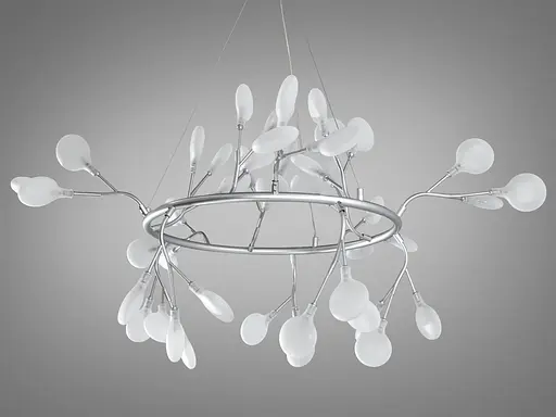 Лаконічна люстра на тросах в залу "Світлячок", 45 ламп, хром сатин - фото 3