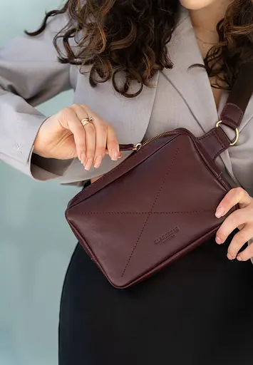 Шкіряна поясна сумка Dropbag Mini Krast бордова - фото 8