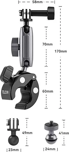 Зажим Telesin Aluminum Alloy Universal Handlebar Mount (GP-HBM-001) [83956] - фото 3