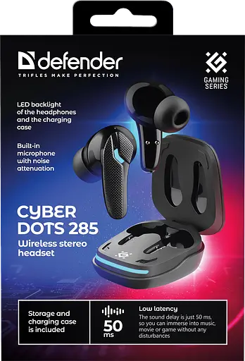 Наушники CyberDots 285 TWS Bluetooth Black (63285) Defender teh0021312 - фото 8