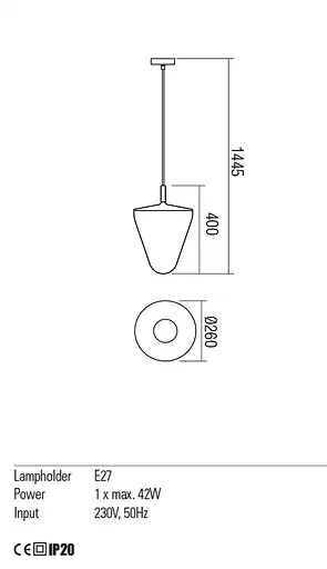 Подвесной светильник Redo PIN SU 1x42W E27 ABAJUR CONIC BK (5.1.1) 01-1398 - фото 3