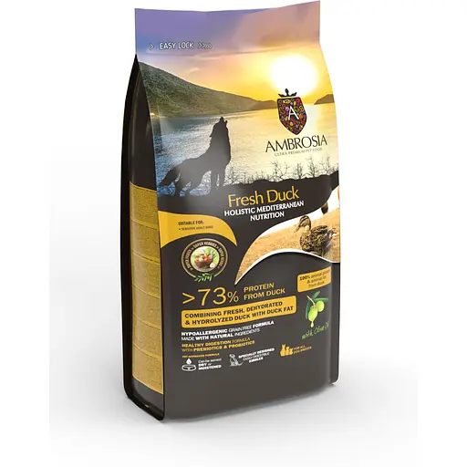 Сухой корм Ambrosia Mediterranean для взрослых собак всех пород с чувствительным пищеварением с уткой 100 г - фото 2