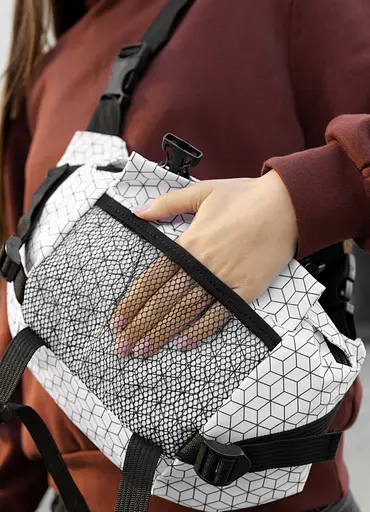 Большая женская поясная сумка бананка Sambag DynamicDart принт "Square" 38×21×7 см (80411150) - фото 3