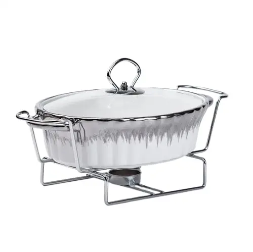 Марміт Yiwu HP1024 мармітниця з кришкою на підставці овальна 35 см x 22 см x 6 см Білий - фото 1