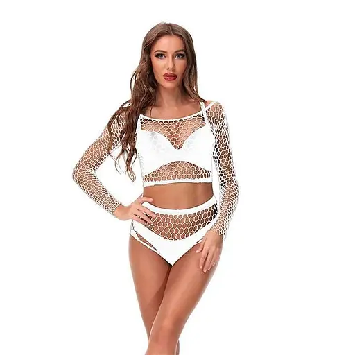 Еротичний комплект сітчастий топ та трусики S/M Білий K0545-3 - фото 1