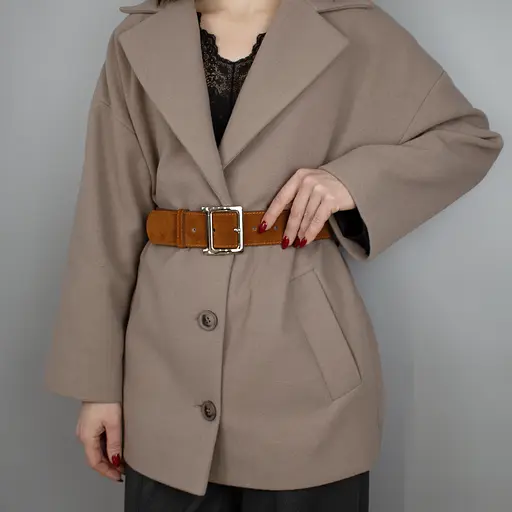 Ремень женский широкий замшевый JK-5017 рыжий с серебристой пряжкой (120 см) - фото 1