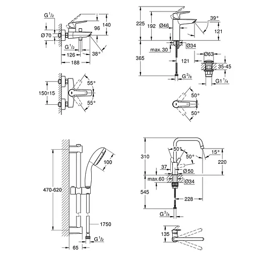 Набір змішувачів 4 в 1 для ванної кімнати та кухні Grohe QuickFix Start Black M-Size UA303301MK Чорний матовий - фото 2