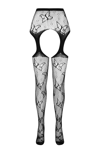 Эротические колготки-бодистокинг Passion ECO S001 black с доступом декор бабочки подвязки One size - фото 5