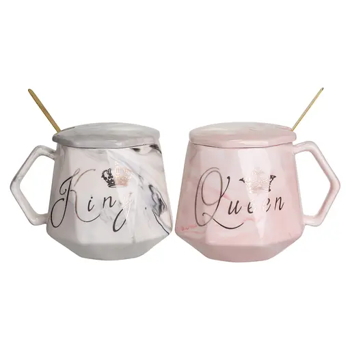 Парные чашки фарфоровые King & Queen 400 мл с крышками FM-31 - фото 3