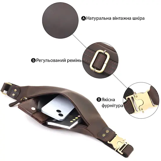 Чоловіча стильна бананка з натуральної vintage шкіри SHVIGEL 29х11х4,5 см sum0027449 - фото 4