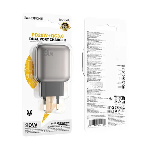 СЗУ Borofone BAS54A Absolute PD20W+QC3.0 (1USB-A/1C) - фото 4