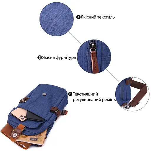 Цікава плечова сумка для чоловіків із щільного текстилю Vintage 16х29х8 см sum0028939 - фото 5