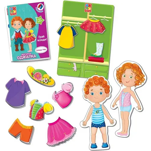 Детская игра "Магнитная Одевалка Оливер и Мия" Vladi Toys VT3702-12, 2 куклы, 31 магнитный элемент - фото 2