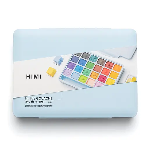 Набор гуашевых красок Jelly Cup 24×30 мл голубой пластиковый пенал HIMI - фото 1