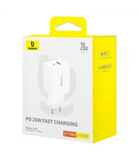 Зарядний пристрій Baseus Cube Fast Charger C+U 20 W EU Cluster P10111403213-00 Білий - фото 4