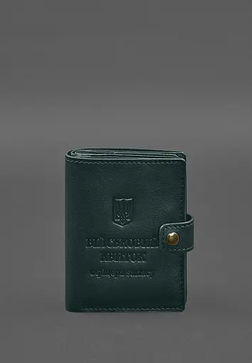Кожаная обложка-портмоне для военного билета офицера запаса (узкий документ) Зеленый - фото 2
