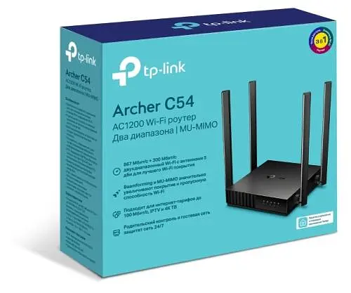 Роутер TP-LINK Archer C54, Black, Wi-Fi 802.11a/b/g/n/ac, до 1167 Mb/s, 2.4/5GHz, 4x10/100 Mb/s, RJ45 10/100Mb/s, 4 зовнішні незнімні антенни - фото 4