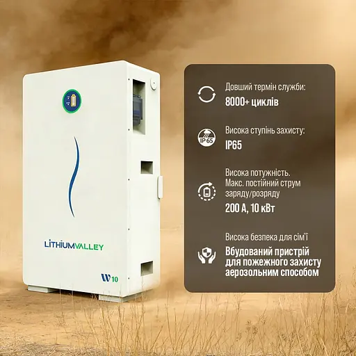 Акумуляторна батарея літій-залізо-фосфатна LiFePO4 200А*год 51.2В 10240Вт*год Lithium Valley W10-5A настінний / підлоговий монтаж (42-00402) - фото 5