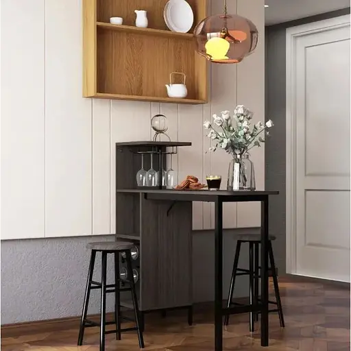 Барний стіл з стільцями Costway Bistro з тримачем винних келихів коричневий - фото 6