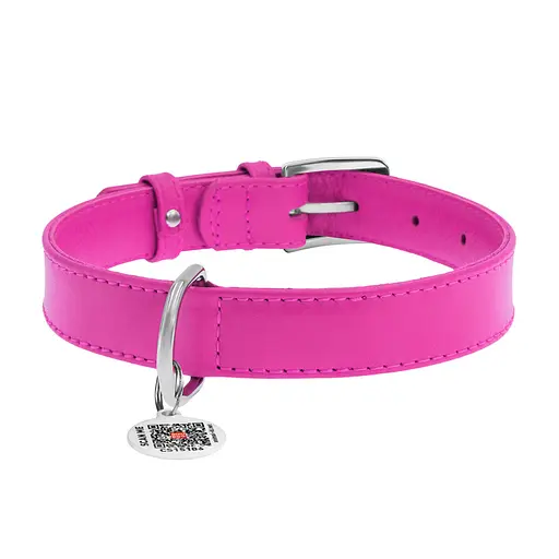 Ошейник для собак кожаный Waudog Glamour с QR-паспортом без украшений L Ш 25 мм Д 38-49 см розовый - фото 3