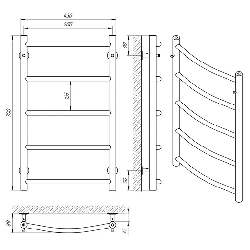 Полотенцесушитель Laris Флеш П5 400x700 74100006, Хром - фото 4