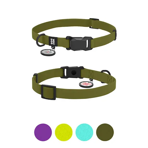 Ошейник для собак водостойкий Waudog Magnet с QR-паспортом магнитная пряжка-фастекс S Ш 15 мм Д 26-35 см хаки - фото 3