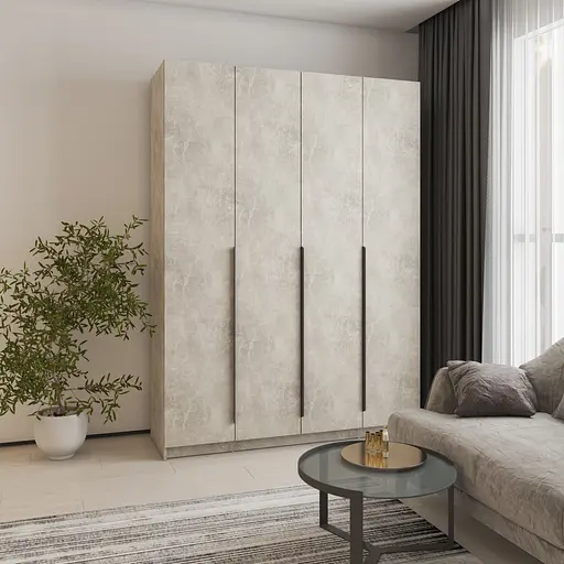 Шкаф 4-дверный MebelStar Оскар ДСП BG, блок ящиков+полки 160x52x220 см Бетон (MBS-4691)