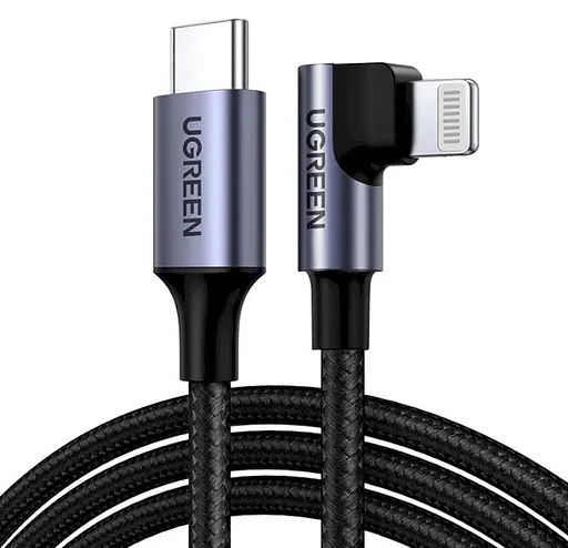 Кабель кутовий Ugreen US305 USB-C to Lightning Angled Cable Aluminum Shell Braided 1 метр