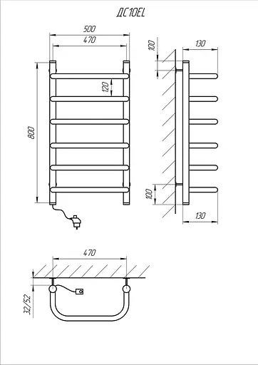 Електрична рушникосушарка Kosser Скоба 800x500/6 ЕL рег. ДС10EL, Хром, Ліве - фото 5