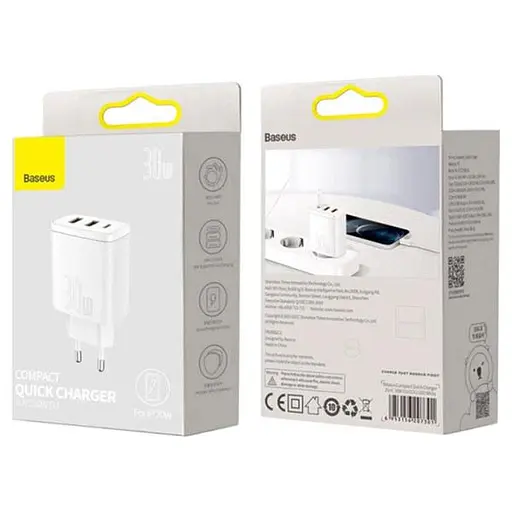 Зарядное устройство адаптер питания на 3 порта Baseus Cube GaN5 2U+C 30 W белый - фото 6