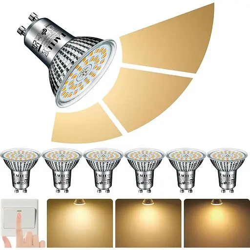 Світлодіодні лампи EACLL GU10 3-ступеневе затемнення 3-яркість, 10 Вт 3000 K теплий білий, пачка з 6 штук, 940 lm еквівалент 125 W