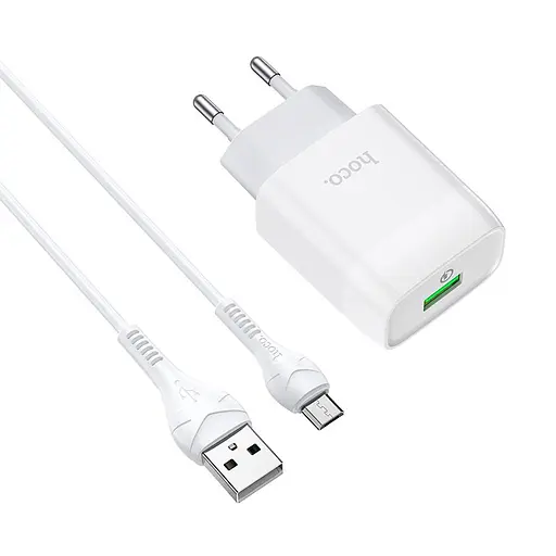 СЗУ Hoco C72Q Glorious QC3.0 18W (1USB-A) + кабель USB to MicroUSB