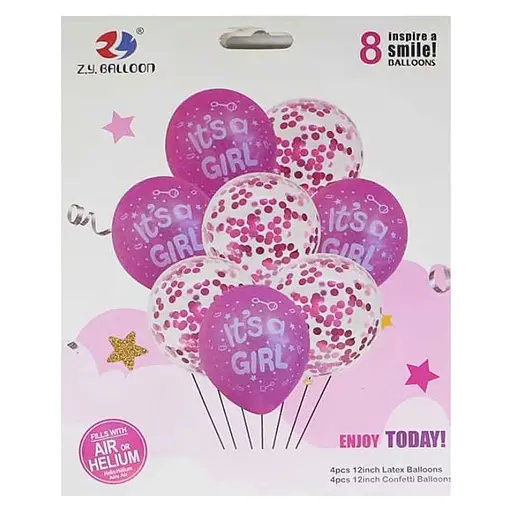 Набір повітряних куль It’s Boy, Girl, 8 шт. (4 шт. 30 см + 4 шт. з блискітками 30 см) (В асортименті) - фото 2